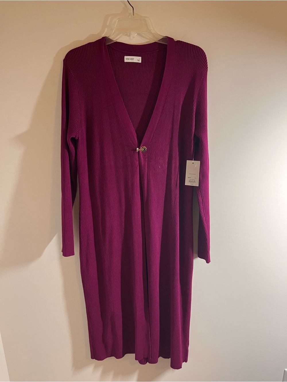 Nine West Long-Sleeve Ribbed Plum Cardigan